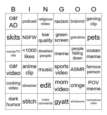 DuckyDee instagram reels bingo 6x6 Bingo Card