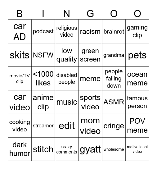 DuckyDee instagram reels bingo 6x6 Bingo Card