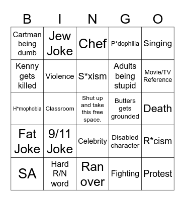South Park Bingo Card
