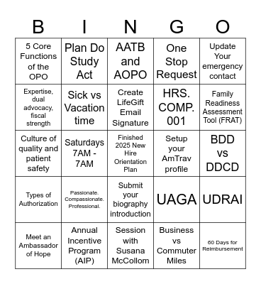 2025 Orientation Bingo - January Bingo Card