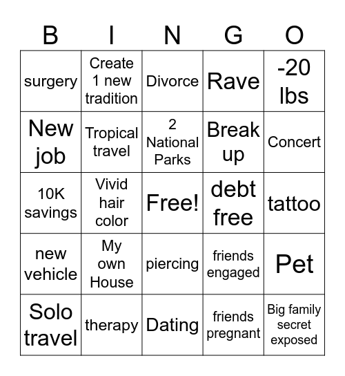 Kristina's 2025 Bingo Card Bingo Card