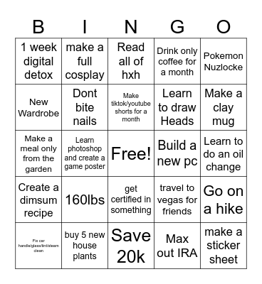 New Years Bingo Card