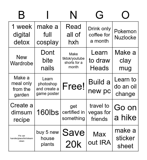 New Years Bingo Card