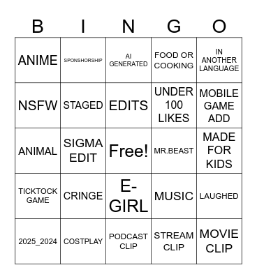 YTB SHRTS BNG Bingo Card