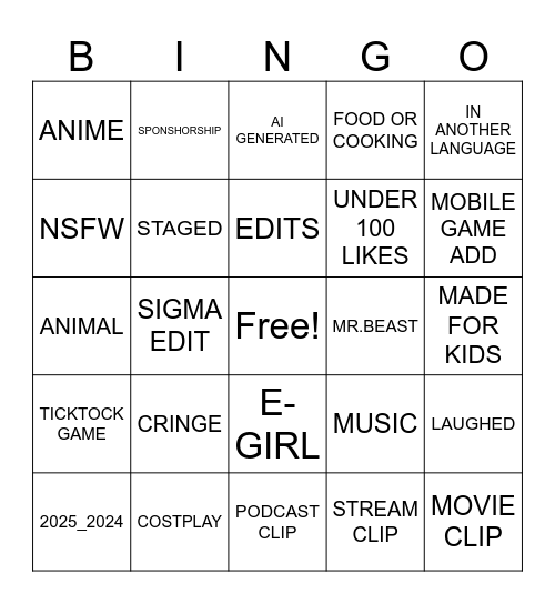 YTB SHRTS BNG Bingo Card