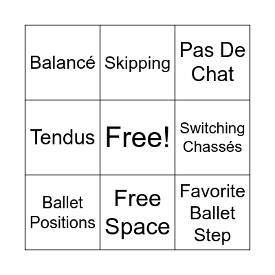 Ballet Bingo Card