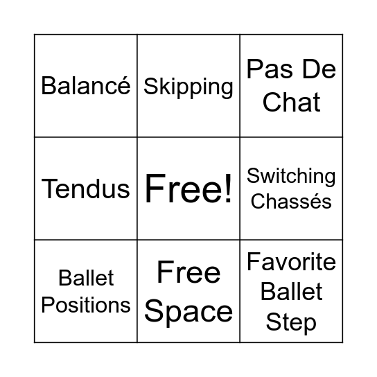 Ballet Bingo Card