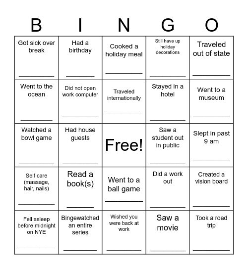 Holiday Hustle Bingo Card