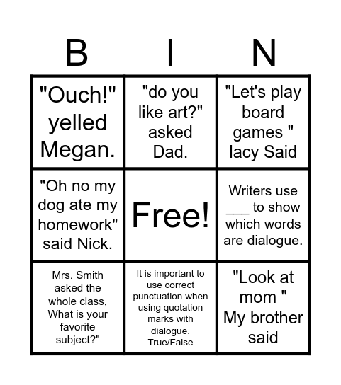 Quotation Marks Bingo Card