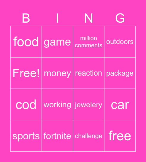 youtube shorts bingo Card