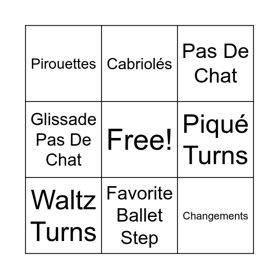 Intermediate Ballet Bingo Card