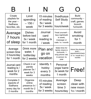 Jules 2025 Resolutions Bingo Card