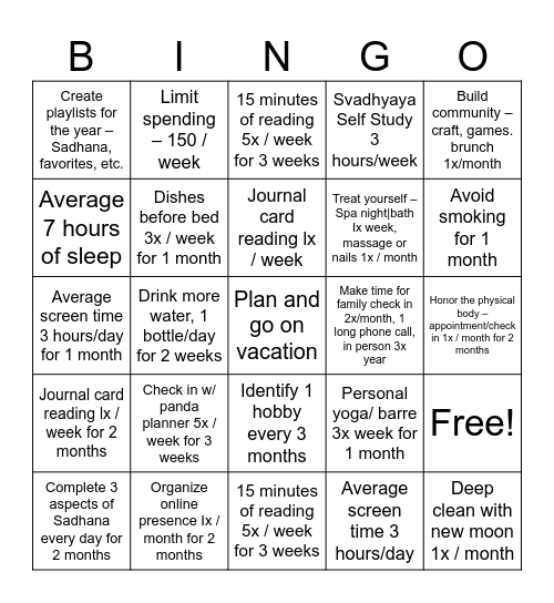 Jules 2025 Resolutions Bingo Card