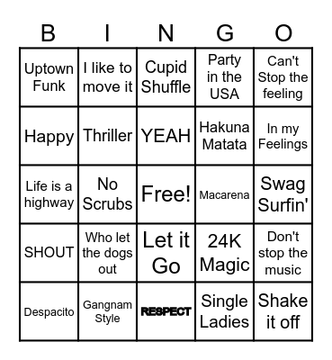 Kids Dance Party Bingo Card