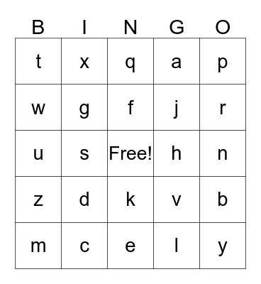 Alphabet BINGO Card