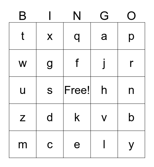 Alphabet BINGO Card