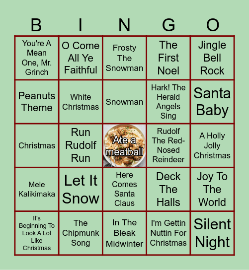A Very Christoph Christmas Bingo Card