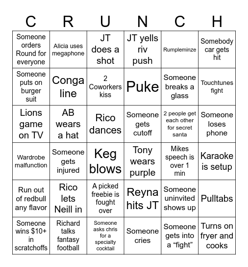 Christmas Party Bingo Card