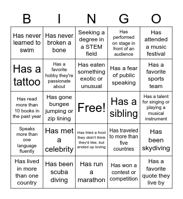 Ice Breaker Bingo Card