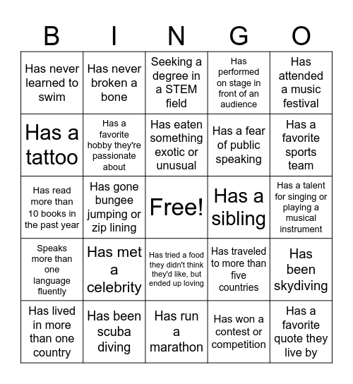 Ice Breaker Bingo Card