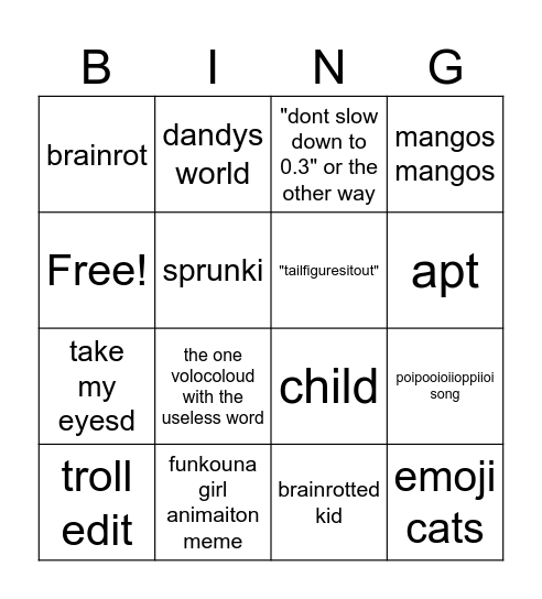 yt shorts bingo Card