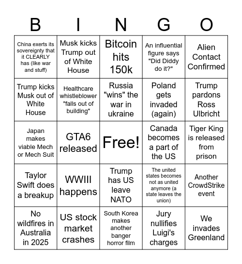 2025 Bingo Card