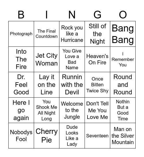 HairBands Bingo Card