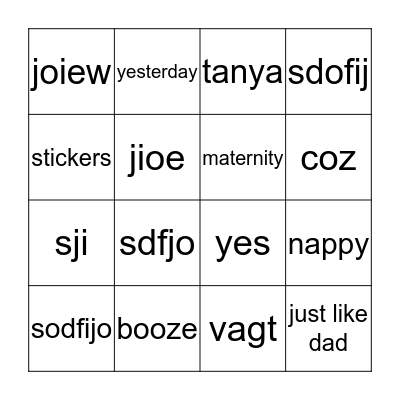 Tanya's Baby Shower Bingo Card