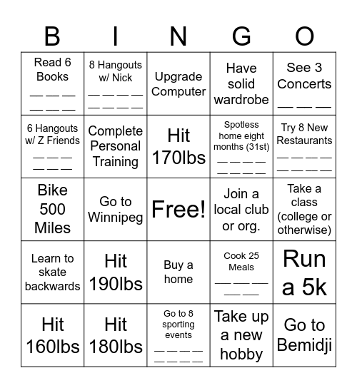 2025 Resolution Bingo Card