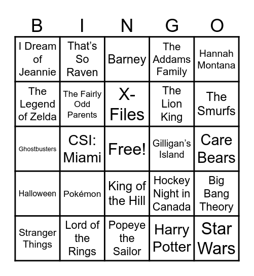 Theme Songs! Bingo Card