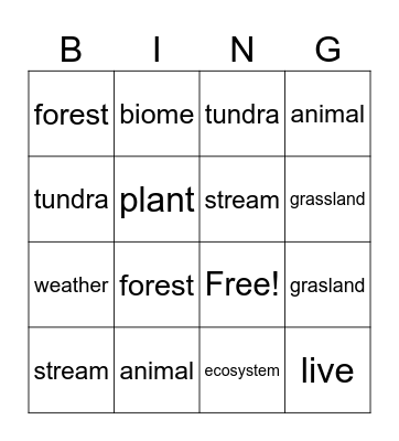 Ecostystems Bingo Card