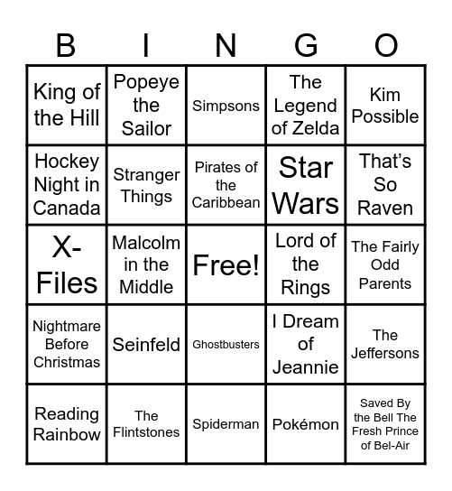 Theme Songs! Bingo Card