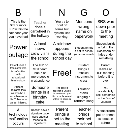 Untitled Bingo Card