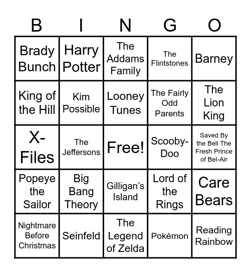 Theme Songs! Bingo Card