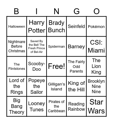 Theme Songs! Bingo Card