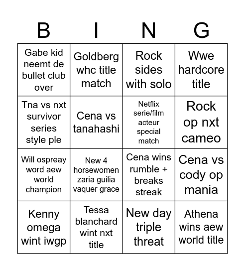 Sam's Bingo Card