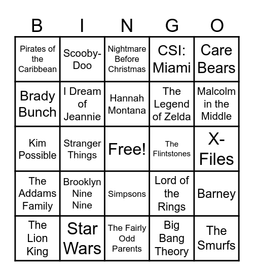 Theme Songs! Bingo Card