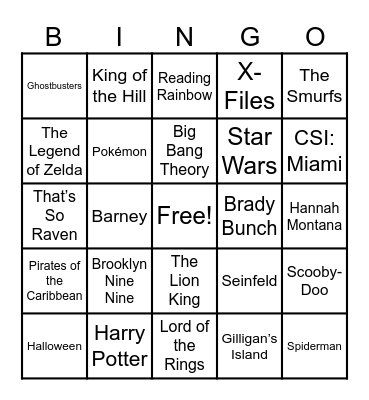 Theme Songs! Bingo Card