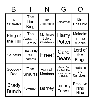 Theme Songs! Bingo Card