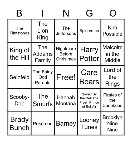 Theme Songs! Bingo Card