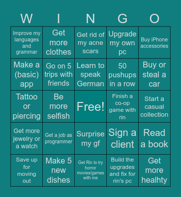 WINGO Bingo Card