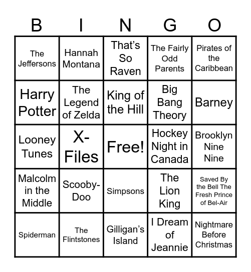 Theme Songs! Bingo Card