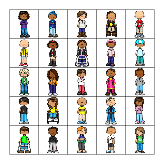 Middle School Kids - Guess Who Bingo Card