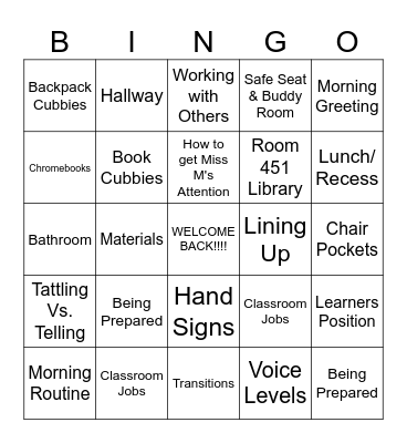 Routine Bingo Card