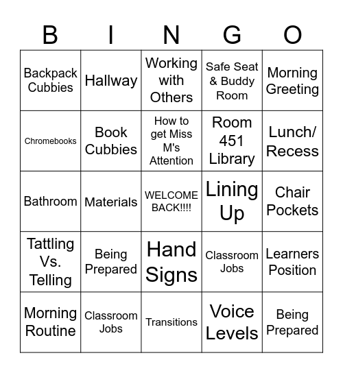 Routine Bingo Card
