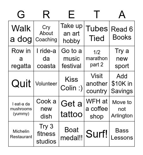 Twenty is Gret-y Bingo Card