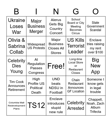 2025 Prediction Bingo Card