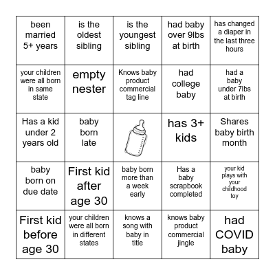 Baby Shower Bingo Card