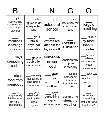 people prediction bingo Card