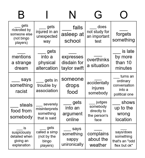 people prediction bingo Card